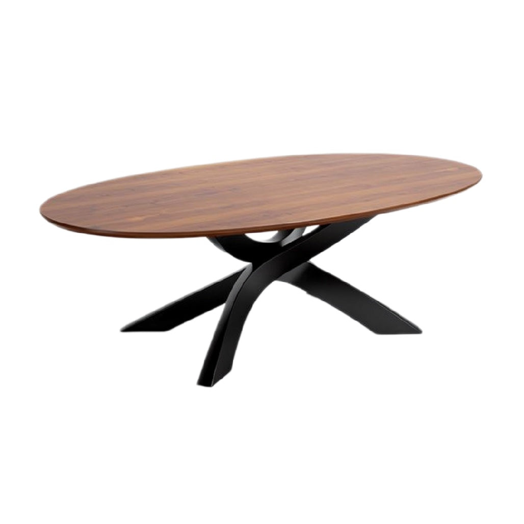 Moderne ovale eettafel met zwart metalen onderstel