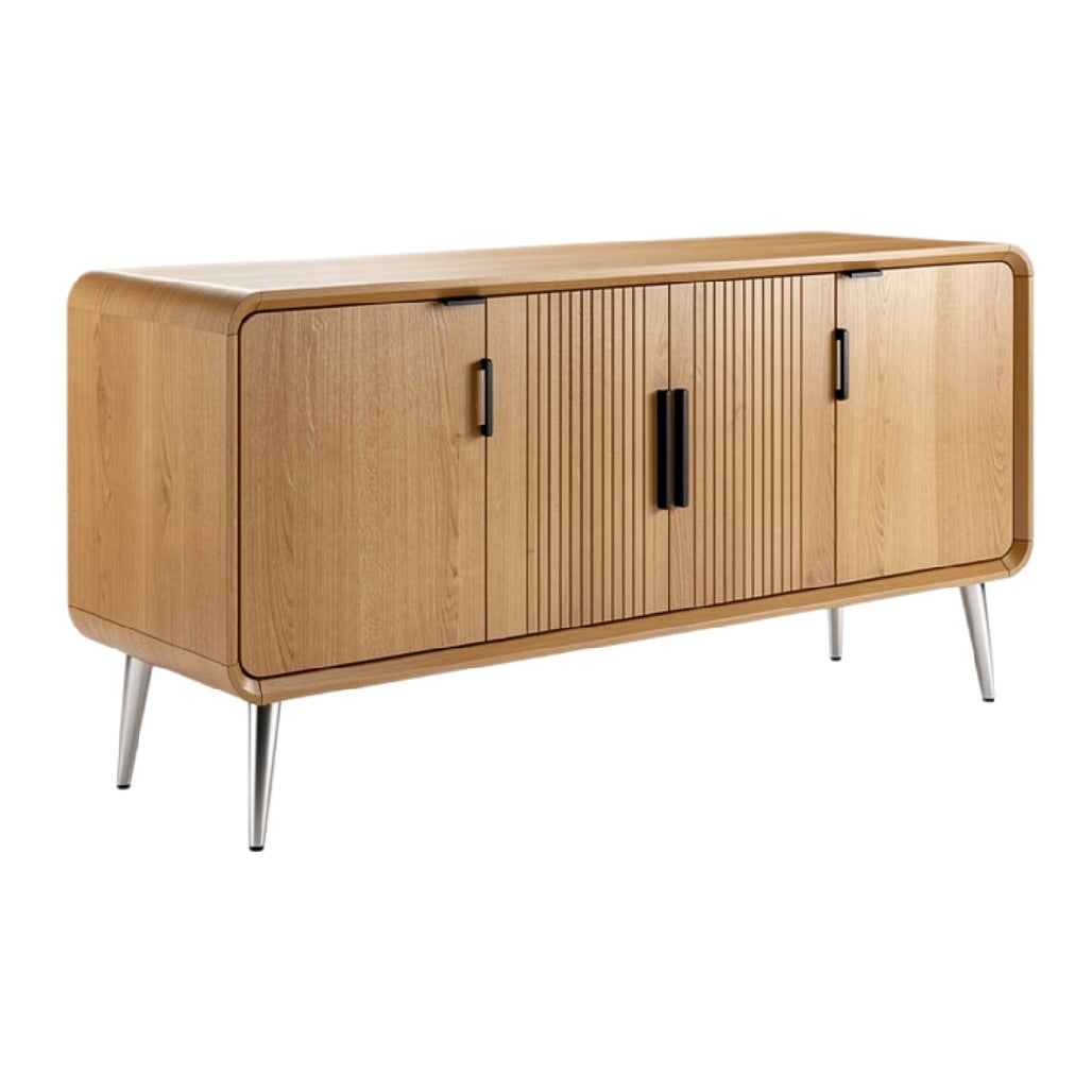 Moderne Eikenhouten Dressoir met Geperforeerde Deuren en Slanke Metalen Poten