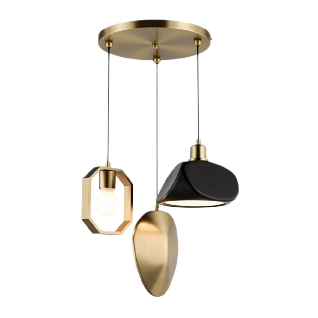 Moderne Hanglamp met Drie Verschillende Ontwerpen in Goud en Zwart