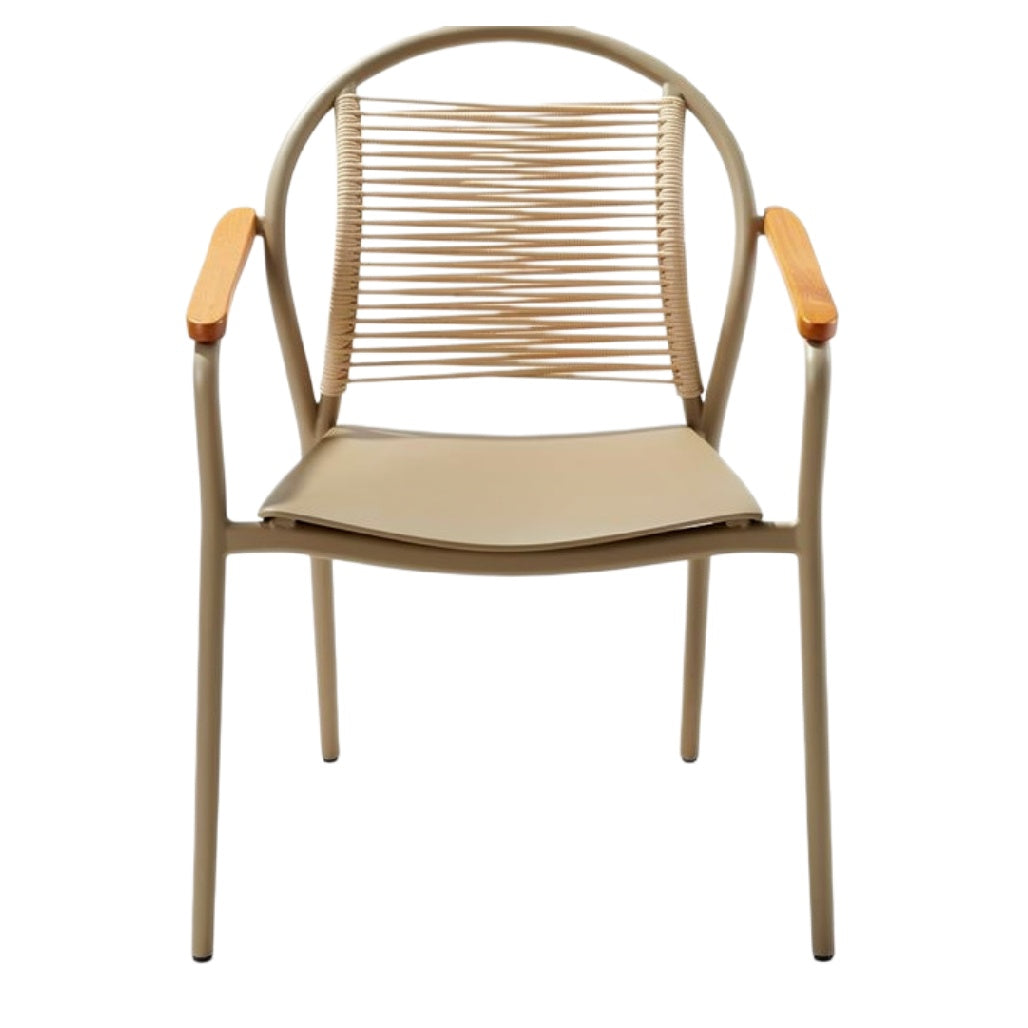 Moderne Stoel met Houten Armleuningen en Geweven Rugleuning